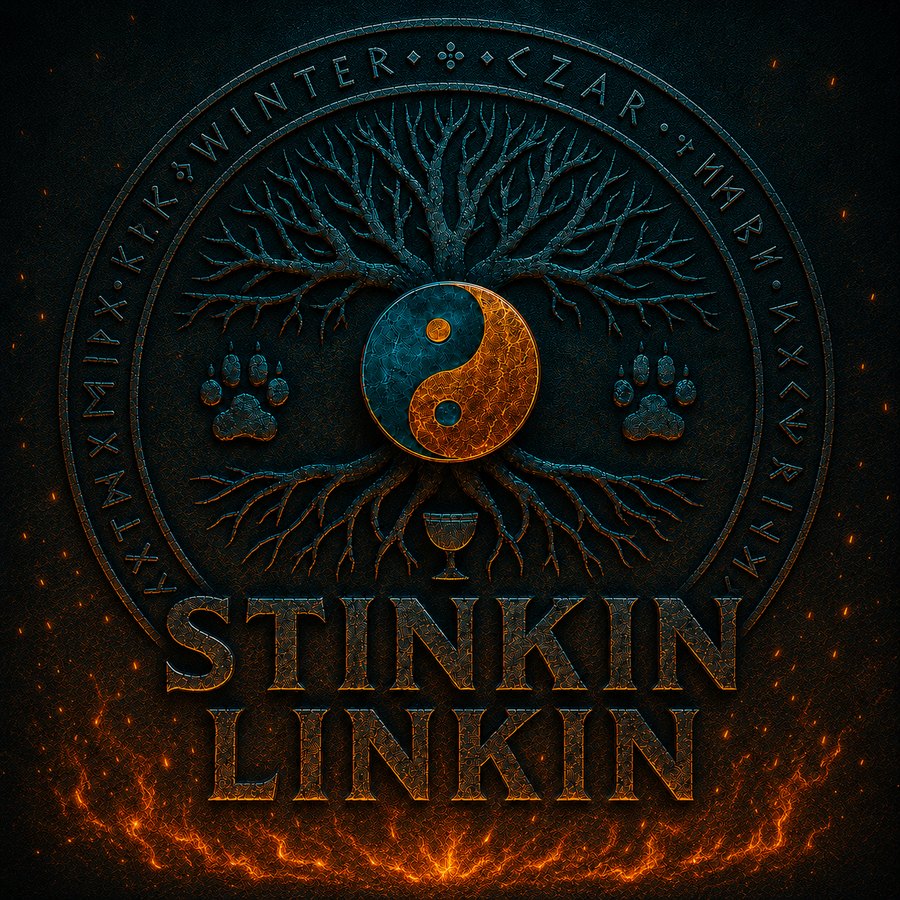 Stinkin Linkin emblem — a Norse tree of life with a fire-and-ice yin-yang